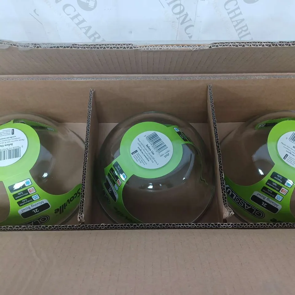 6 SCOVILLE GLASSUX 2L MIXING BOWLS - COLLECTION ONLY