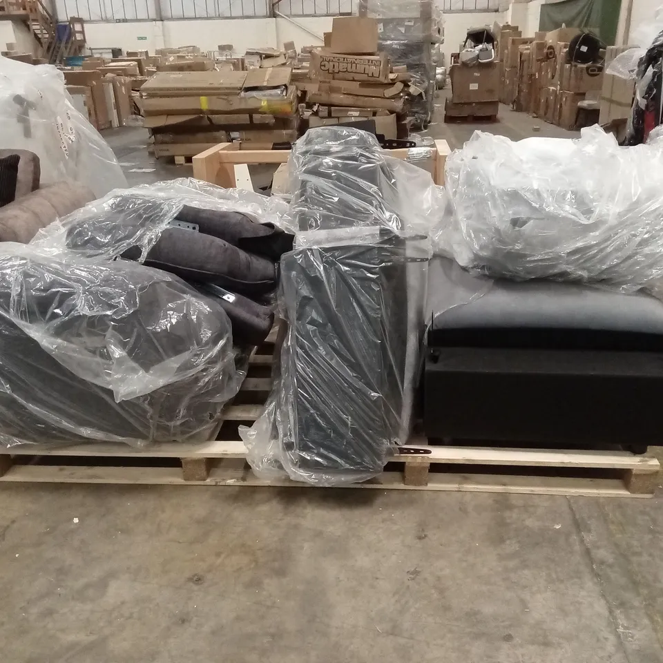 PALLET OF ASSORTED DESIGNER INCOMPLETE SOFA PARTS AND PIECES