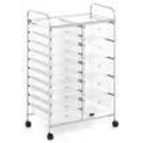 ROLLING STORAGE TROLLEY WITH 15 DRAWERS, METAL FRAME, TRANSPARENT, CHROME