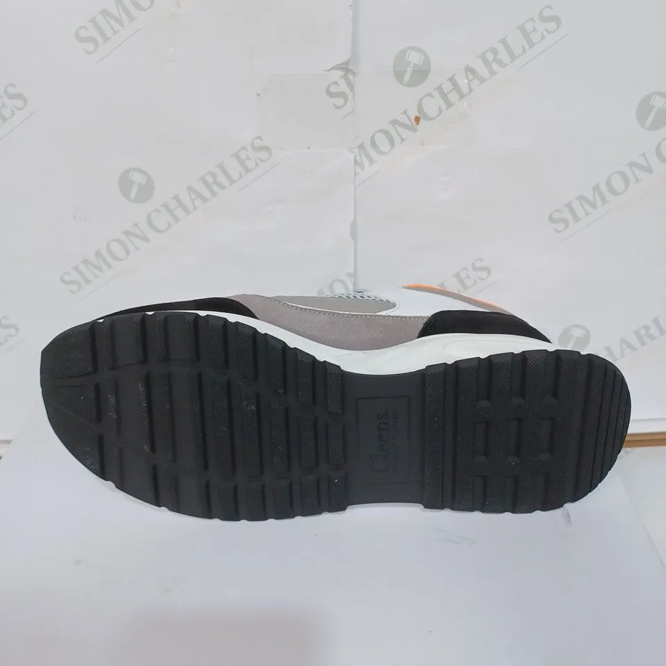 BOXED PAIR OF CLEENS ESSENTIAL RUNNER TRAINERS - ORANGE FLURO/WHITE/BLACK // SIZE: 7 UK 