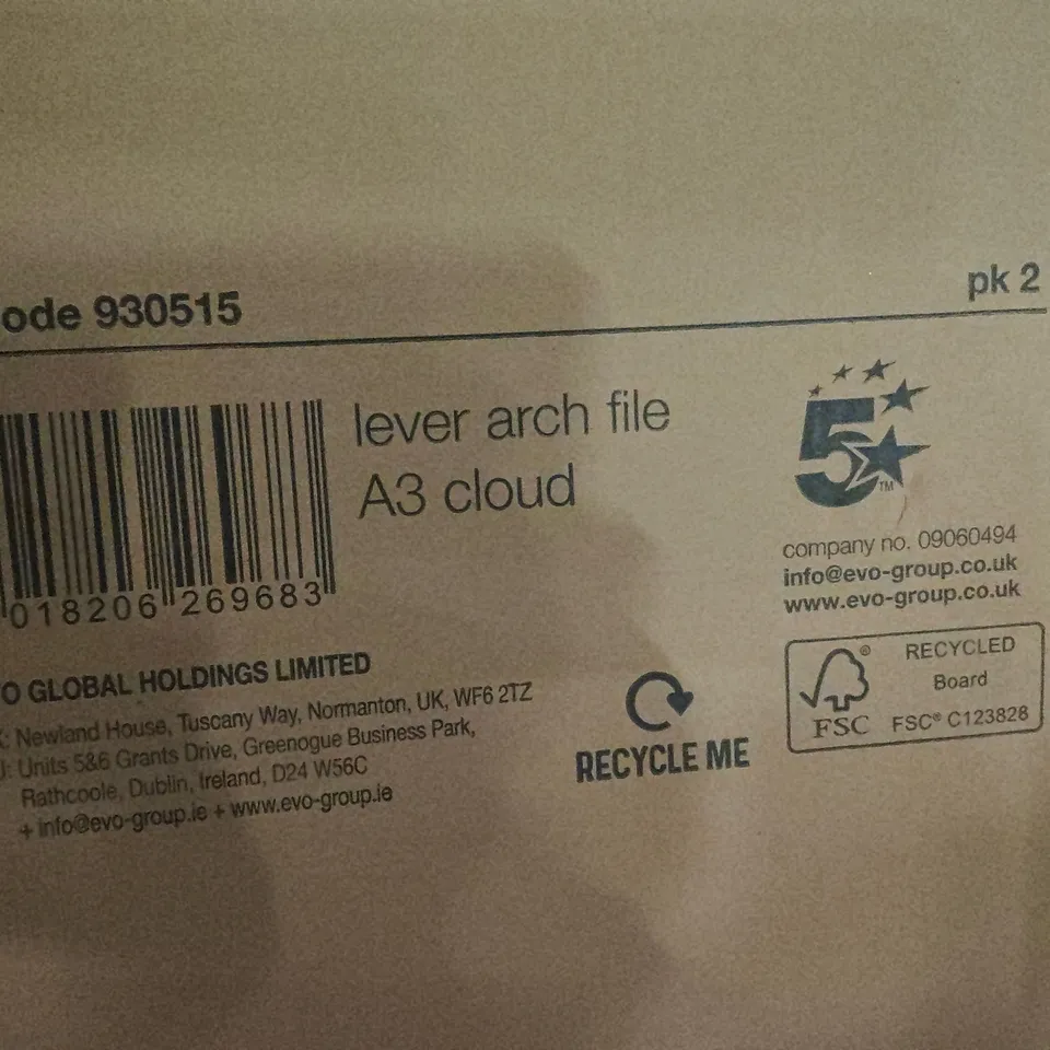 LOT OF 3 2-PACKS OF A3 LEVER ARCH FILES IN CLOUD