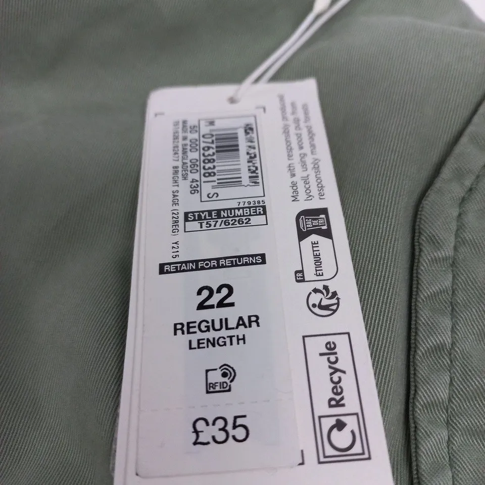 M&S CARGO TROUSERS – UK 22, REGULAR LENGTH, GREEN