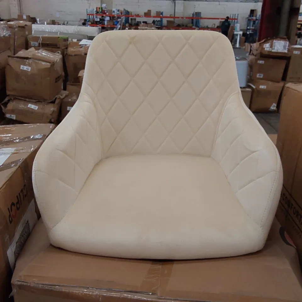 BOXED SET OF 2 DESIGNER CREAM VELVET CHAIRS (1 BOX)