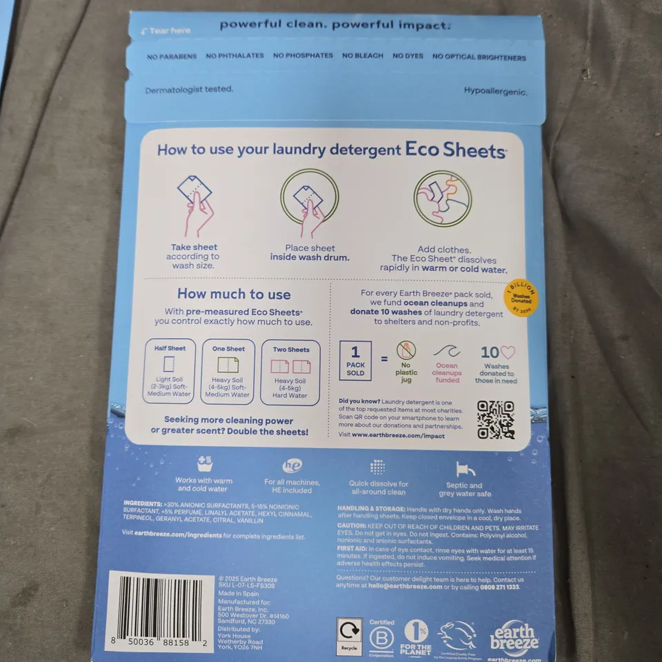 EARTH BREEZE ECO SHEETS LAUNDRY DETERGENT – 3 X PACKS