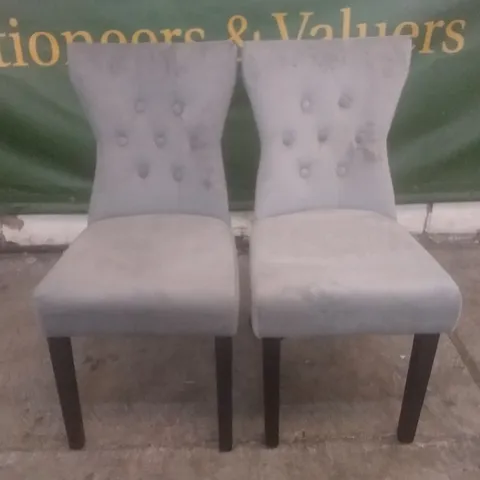SET OF 2 KENSINGTON GREY VELVET BUTTON BACK DINING CHAIR (BLACK LEG)