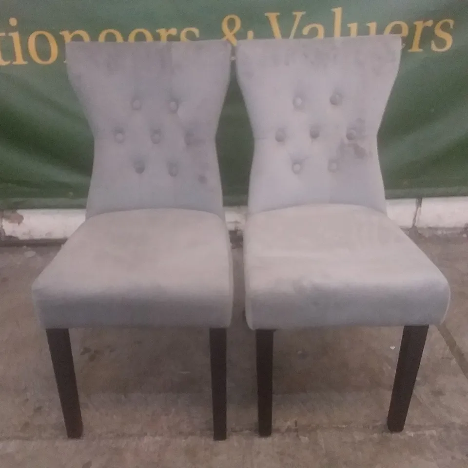 SET OF 2 KENSINGTON GREY VELVET BUTTON BACK DINING CHAIR (BLACK LEG)