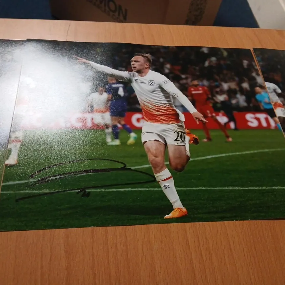 SIX ASSORTED SIGNED JARED BOWEN PHOTOGRAPHS FROM THE JUNE 2023  UEFA EUROPA CONFERENCE LEAGUE FINAL WHERE WEST HAM UNITED DEFEATED FIORENTINA 2-1 