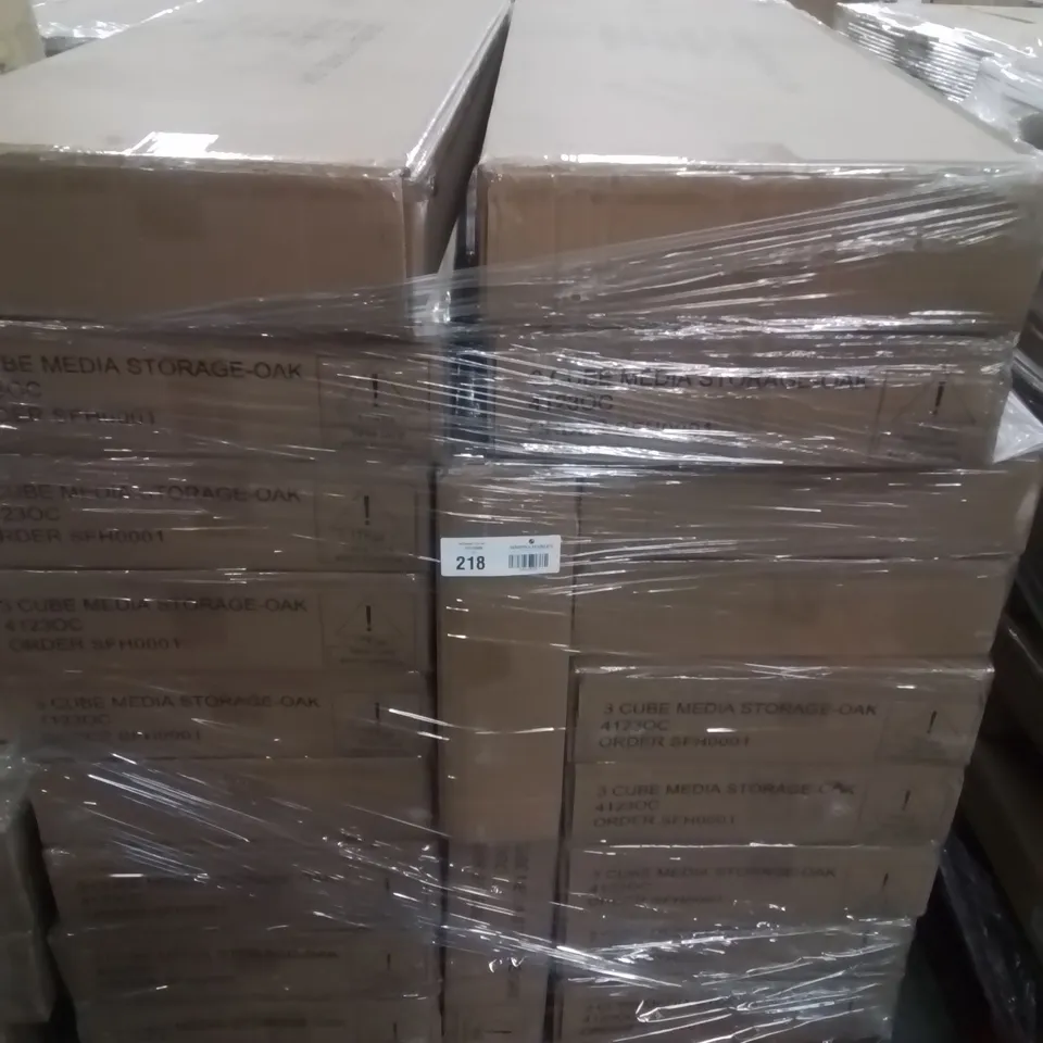 PALLET CONTAINING LARGE QUANTITY OF 3 CUBE MEDIA STORAGE UNITS -OAK-