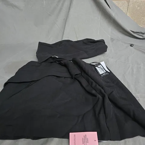 PRETTY LITTLE THING BLACK WOVEN DRAPE TRIM MINI SKIRT BLACK 14