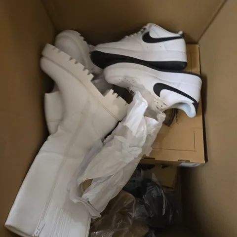 BOX OF APPROXIMATELY 12 PAIRS OF ASSORTED SHOES IN VARIOUS COLOUR, STYLES AND SIZES