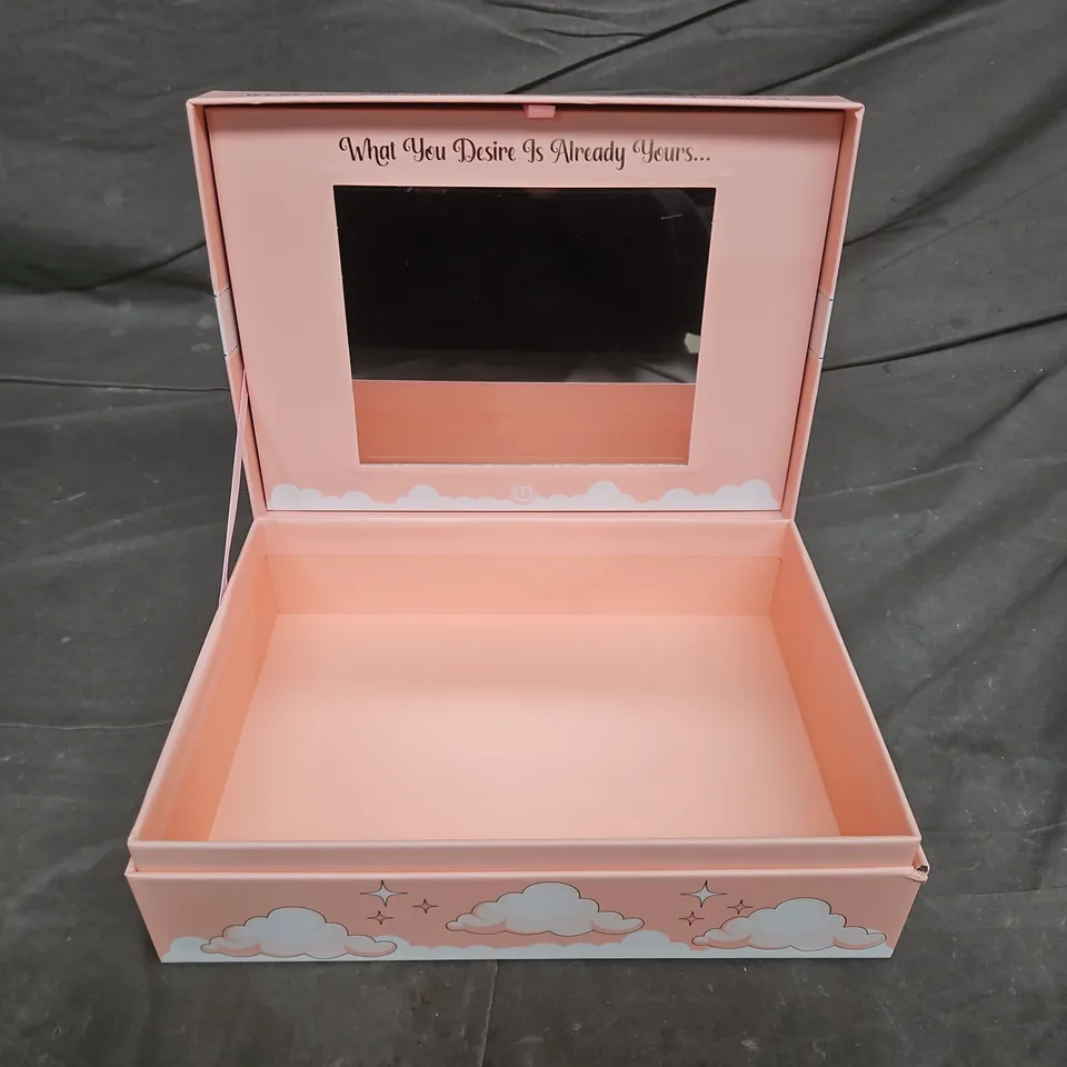 Pink vanity jewellery box with mirror – cloud design
