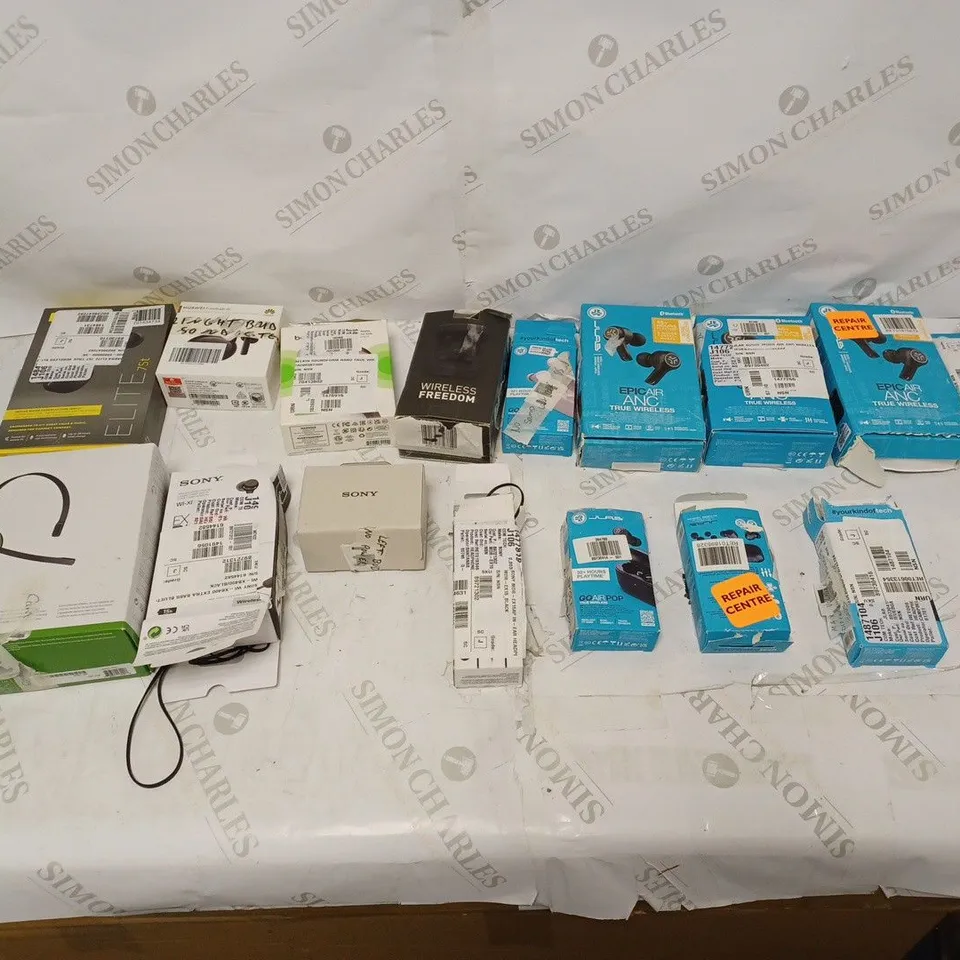 LOT OF APPROXIMATELY 20 BOXED AUDIO DEVICES TO INCLUDE XBOX CHAT HEADSET, TRUE BASS WIRELESS FREEEDOM, AND ELITE 75T ETC. 