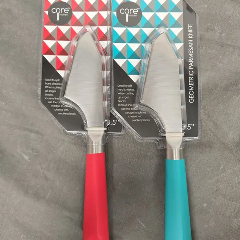 SET OF CORE KITCHEN PINK & BLUE GEOMETRIC PARMESAN 3.5" KNIVES