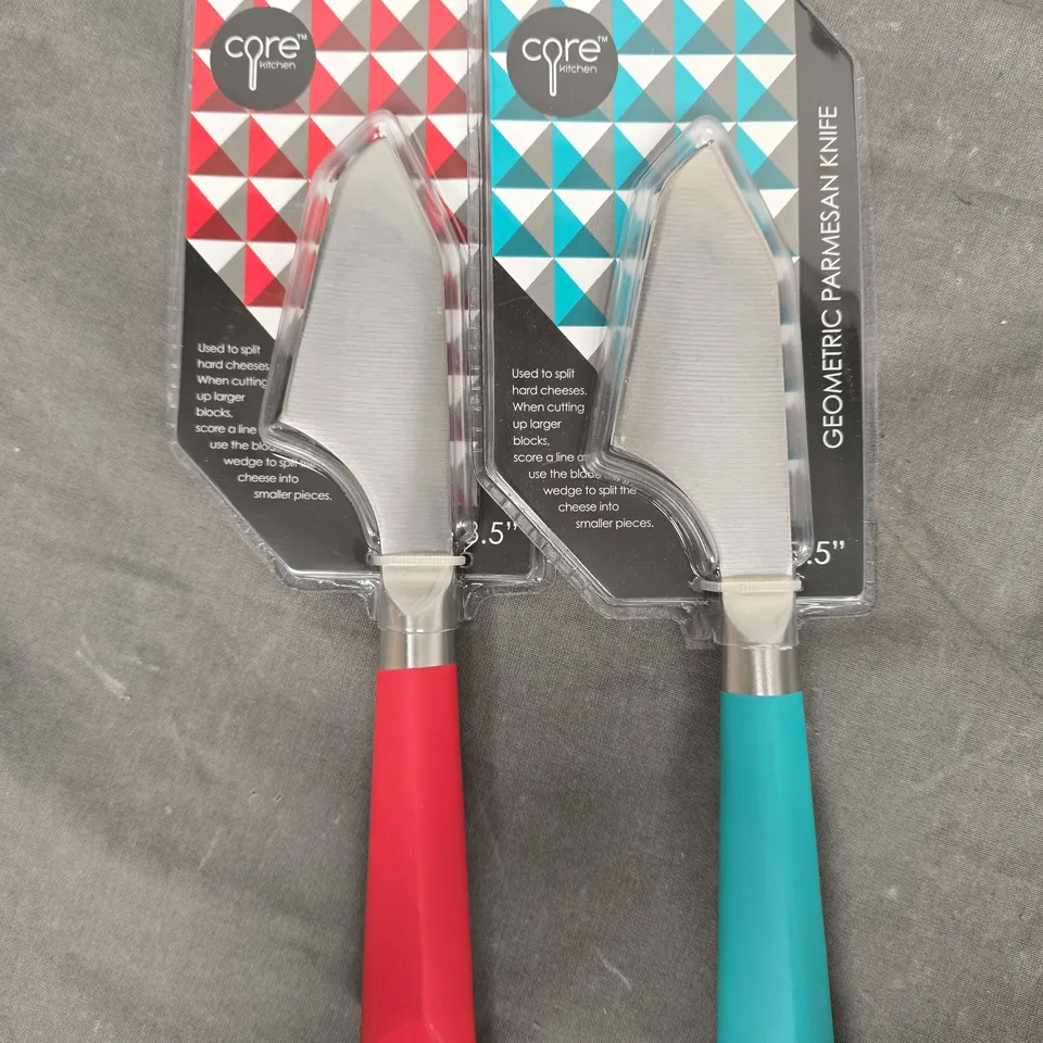 SET OF CORE KITCHEN PINK & BLUE GEOMETRIC PARMESAN 3.5" KNIVES 