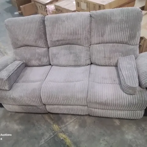 QUALITY DESIGNER 3 SEATER FABRIC UPHOLSTERED RECLINING SOFA -GREY-