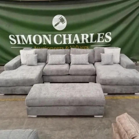 BROADGATE LARGE U-SHAPE MODULAR SOFA WITH FOOTSTOOL - GREY