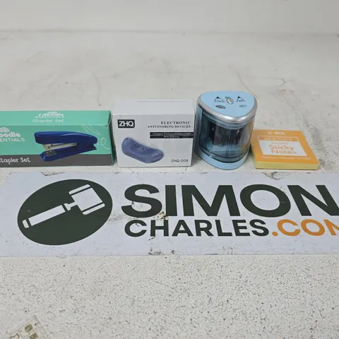 APPROXIMATELY 15 ASSORTED HOUSEHOLD PRODUCTS TO INCLUDE I-DOODLE ESSENTIALS STAPLER SET, YELLOW STICKY NOTES AND AN ELECTRONIC ANTI SNORING DEVICE