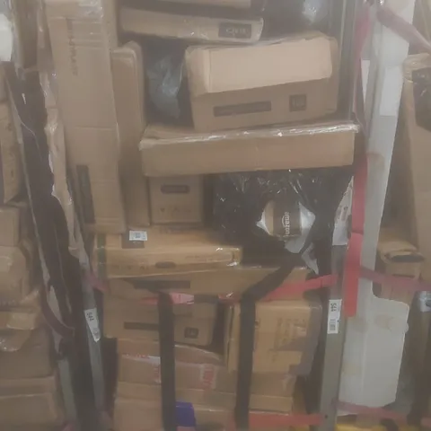 CAGE OF ASSORTED HOUSEHOLD GOODS AND PRODUCTS TO INCLUDE; BASKETBALL HOOP, A2 DRAWING BOARD AND A DOUBLE CARAVAN STEP