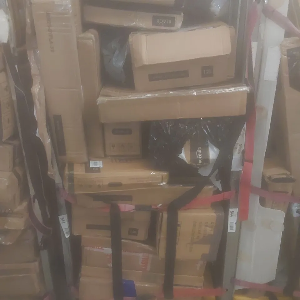 CAGE OF ASSORTED HOUSEHOLD GOODS AND PRODUCTS TO INCLUDE; BASKETBALL HOOP, A2 DRAWING BOARD AND A DOUBLE CARAVAN STEP