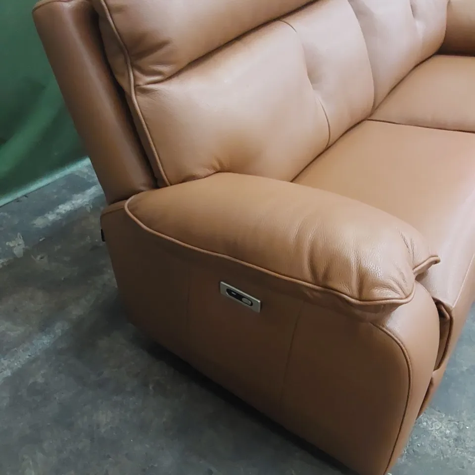 QUALITY DESIGNER ITALIAN MADE LUGANO 3 SEATER ELECTRIC RECLINER LEATHER SOFA - TAN