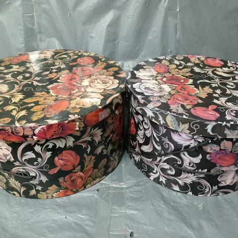 2 FLORAL STORAGE TUBS IN BLACK MULTI