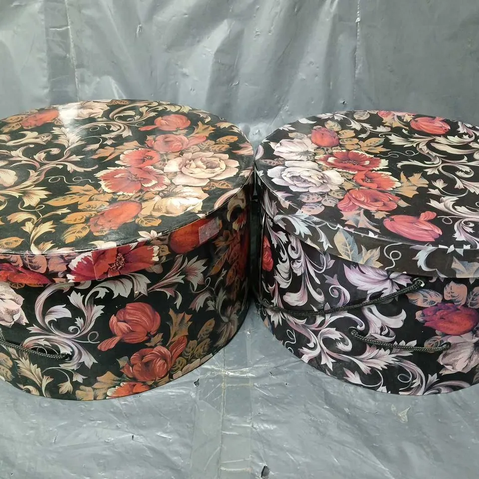 2 FLORAL STORAGE TUBS IN BLACK MULTI