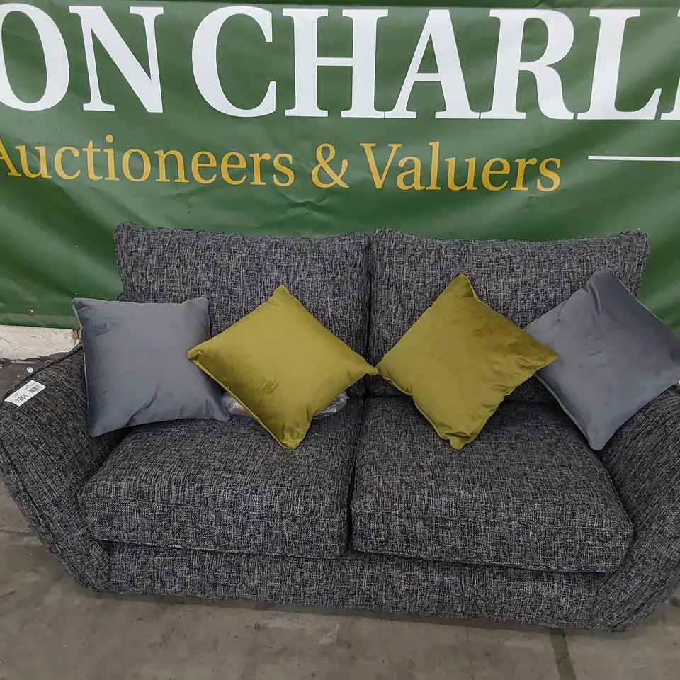DESIGNER TWO SEATER RETRO STYLE SOFA CHARCOAL FABRIC 
