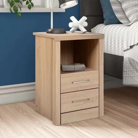 BOXED 17 STORIES BEDSIDE CABINET SONOMA 2 DRAWER 1 SHELF