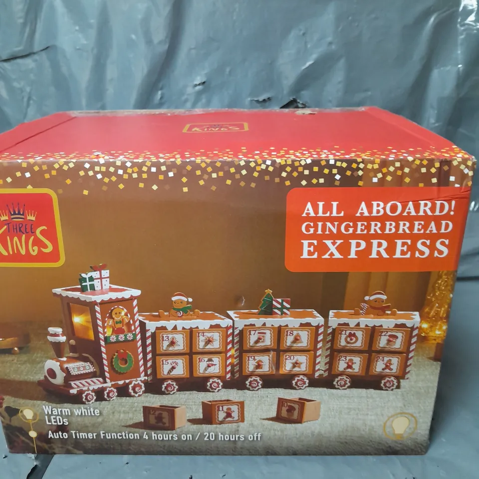 BOXED THREE KINGS GINGERBREAD TRAIN LIGHT UP ADVENT CALENDAR RRP £29.99