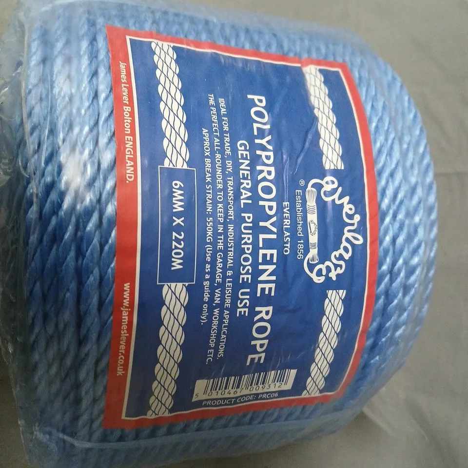 JAMES LEVER BOLTON POLYPROPYLENE ROPE – 6MM X 220M, BLUE, GENERAL PURPOSE USE