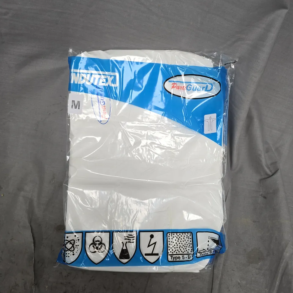 APPROXIMATELY 25 INDUTEX PARTIGUARD COVERALLS IN WHITE - MEDIUM
