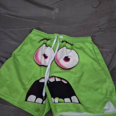 OUKU NEON GREEN MONSTER PRINT SWIM SHORTS - SIZE M