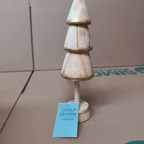 6 GISELA GRAHAM WOODEN PINE CHRISTMAS TREE MINI ORNAMENTS
