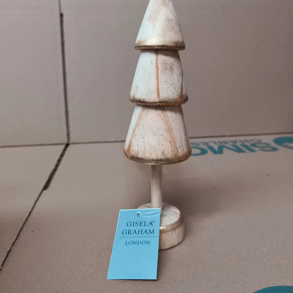 6 GISELA GRAHAM WOODEN PINE CHRISTMAS TREE MINI ORNAMENTS