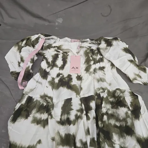 AX PARIS WOMEN'S DRESS β OLIVE & WHITE TIE-DYE PRINT β UK 16