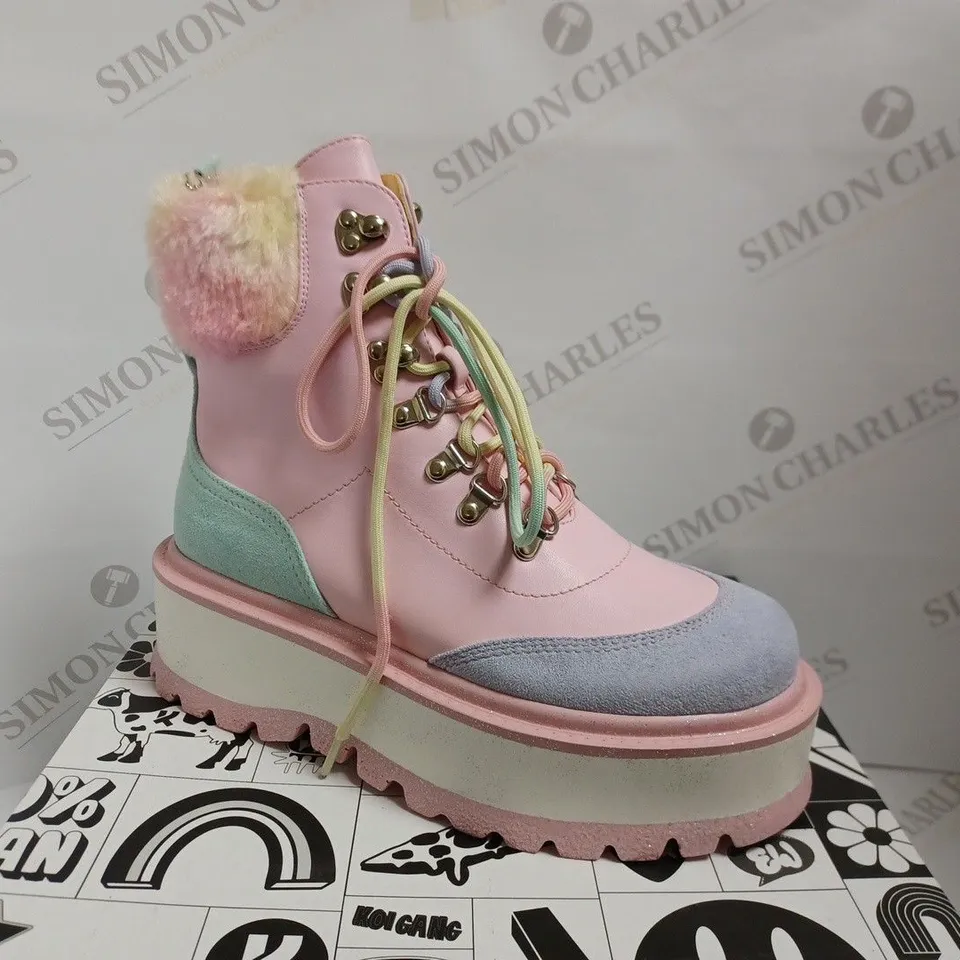 KOI VEGAN CANDY TEARS GLITTER PLATFORM BOOTS - PINK SIZE 6