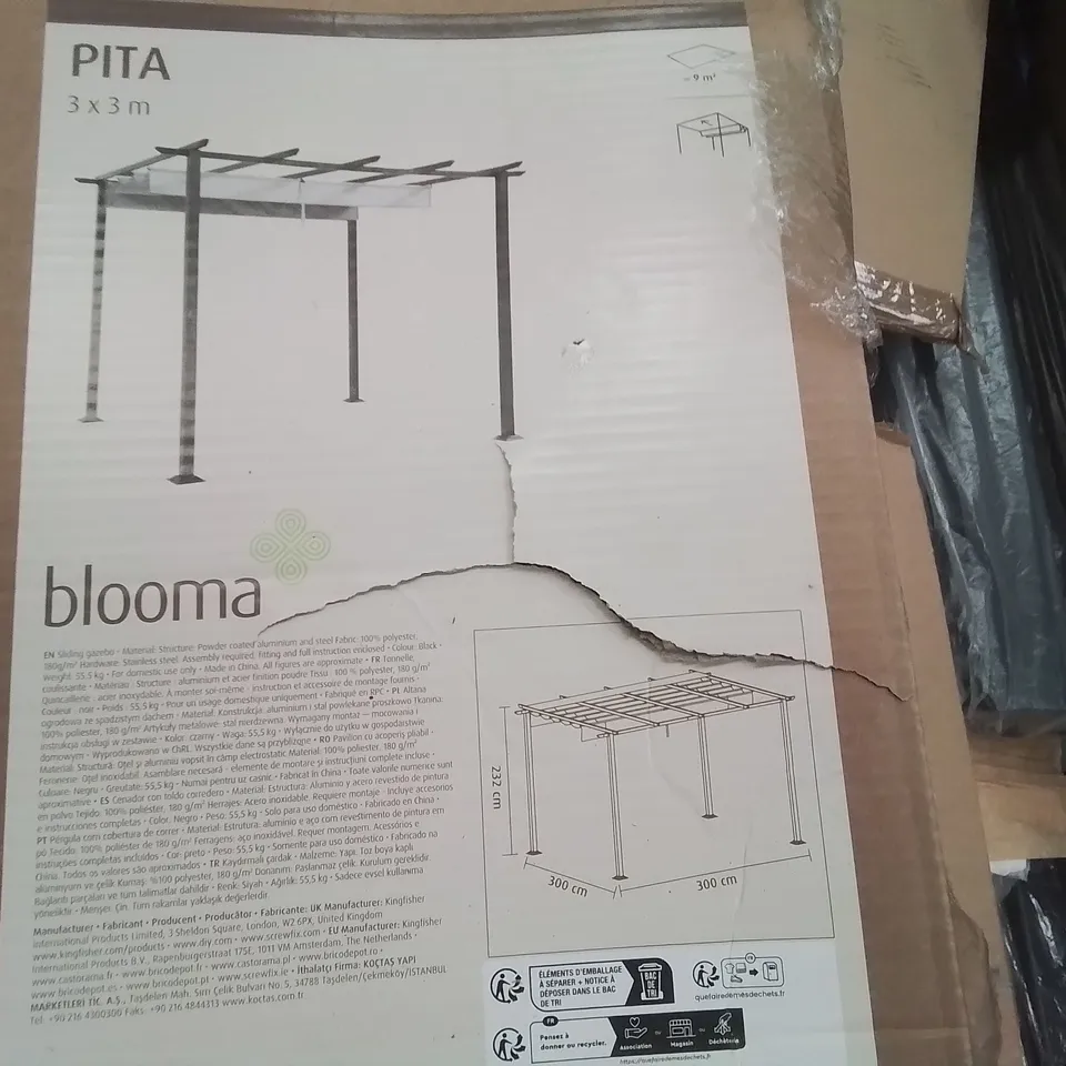 BOXED BLOOMA PITA SLIDING FABRIC ROOF GAZEBO 3 × 3M 