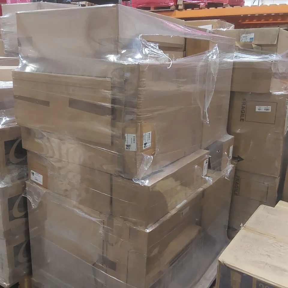 PALLET CONTAINING A LARGE QUANTITY OF ASSORTED BATHROOM FURNITURE PARTS INCLUDING: CALYPSO WC/BIDET CARCASSES, VANITY WALL UNITS, BASE SLIMLINE UNITS ECT