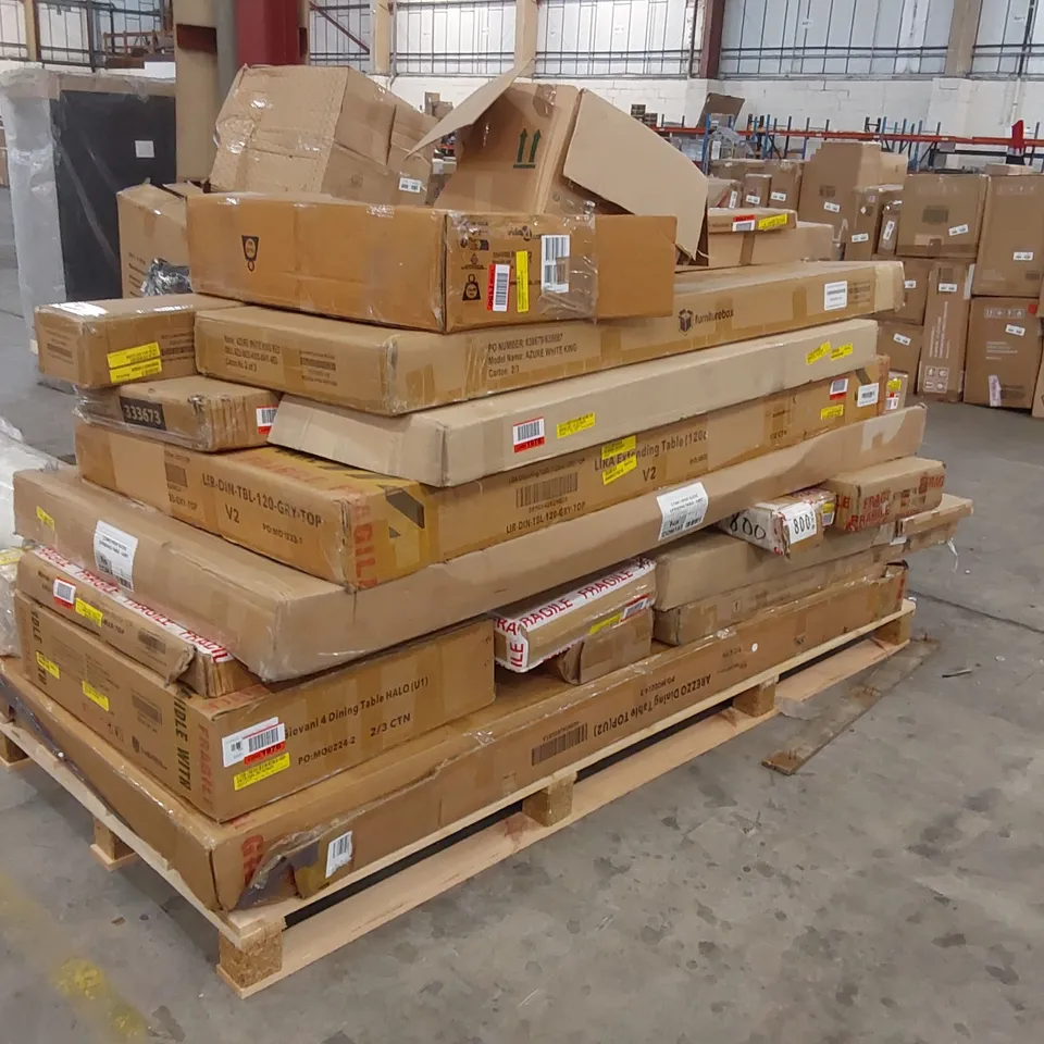 LARGE PALLET OF ASSORTED FURNITURE PARTS/CONSUMER PRODUCTS 