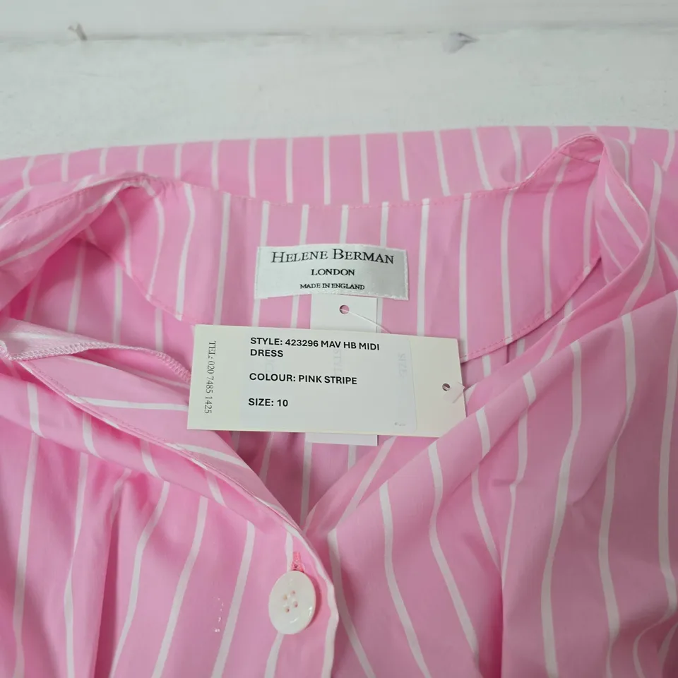 HELENE BERMAN MIDI DRESS - PINK STRIPE, UK SIZE 10