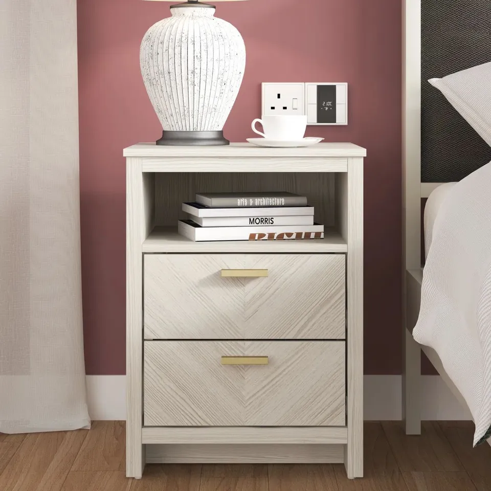 BOXED BONNIE 2 DRAWER BEDSIDE TABLE