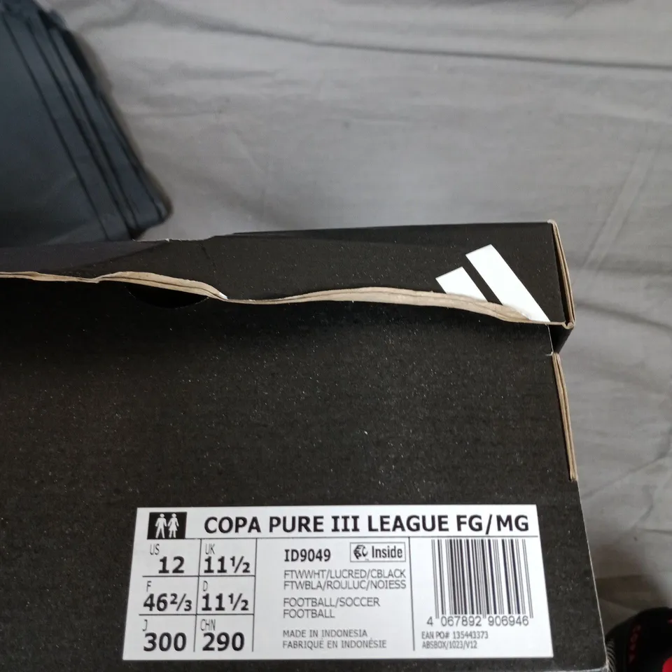 ADIDAS COPA PURE III LEAGUE FG/MG FOOTBALL BOOTS – UK 11.5, WHITE/RED