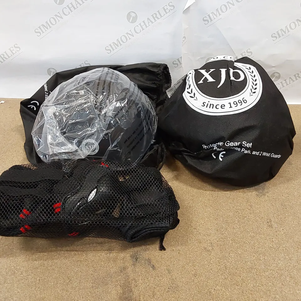 BOX OF APPROXIMATELY 2X BRAND NEW XJD CHILDREN'S PROTECTIVE HELMET, KNEE, ELBOW AND WRIST PADS SETS (1 BOX)
