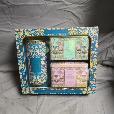 NEW ENGLISH TEAS TRADITIONAL ENGLISH TEA & BISCUITS GIFT SET – 3-TIN BOX (80 TEA BAGS)