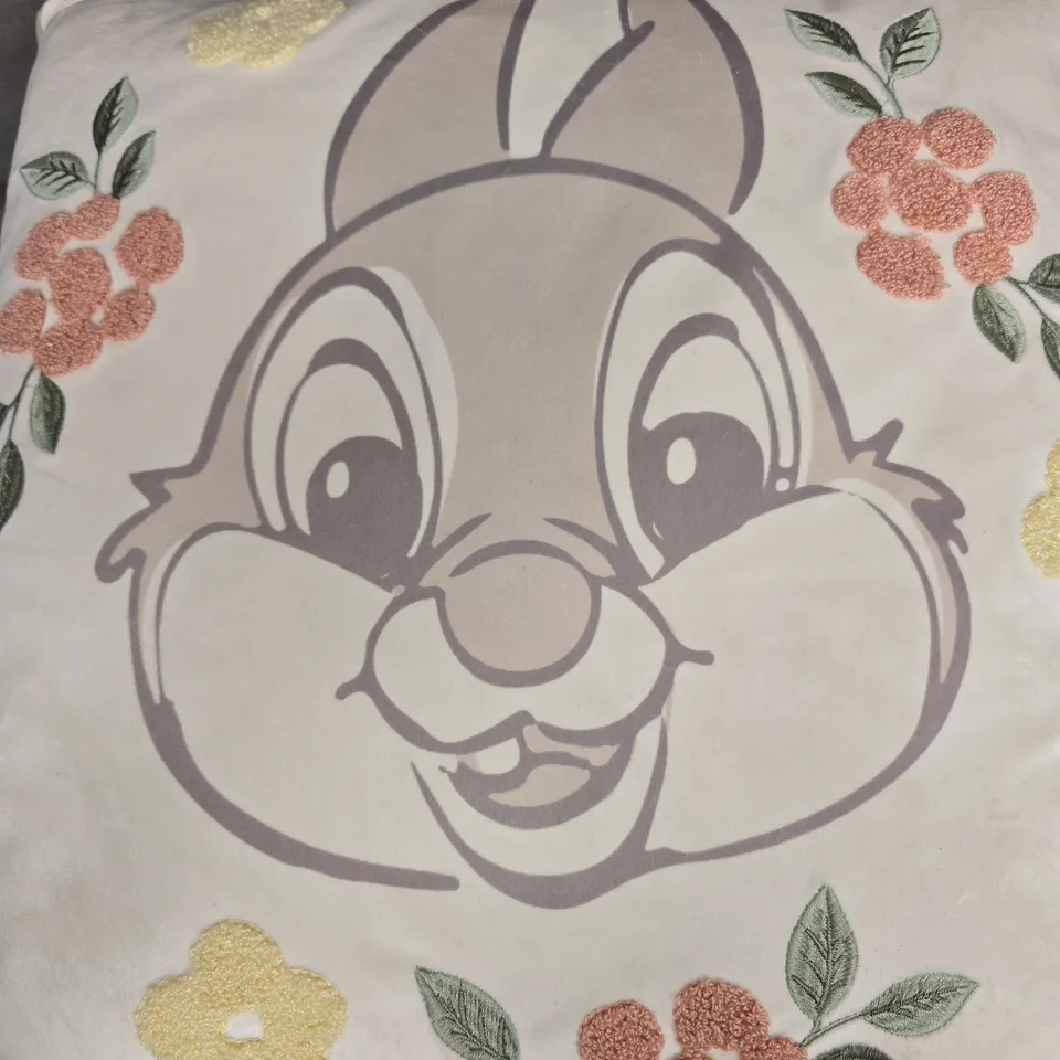 DECORATIVE CUSHION WITH CARTOON BUNNY DESIGN AND FLORAL EMBROIDERY