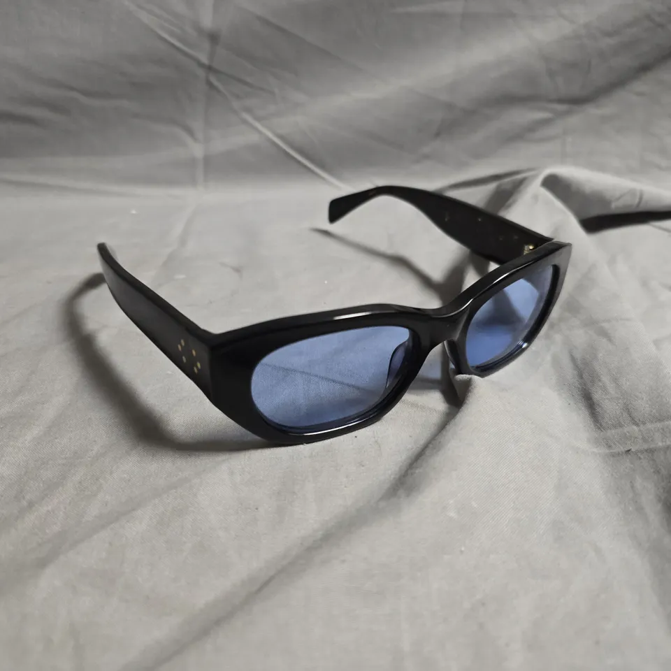 JIMMY FAIRLY SUNGLASSES – BLACK FRAME WITH BLUE LENSES (BOXED)