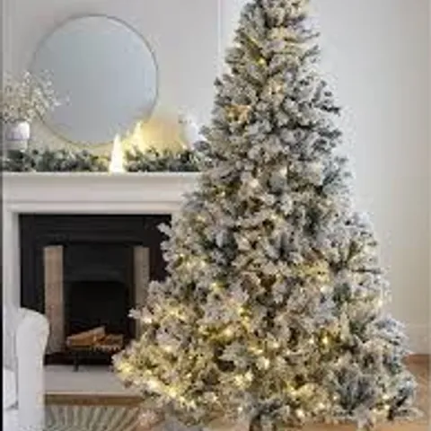 BOXED 7FT FLOCKED PRELIT DOWNSWEPT PINE EFFECT TREE - COLLECTION ONLY