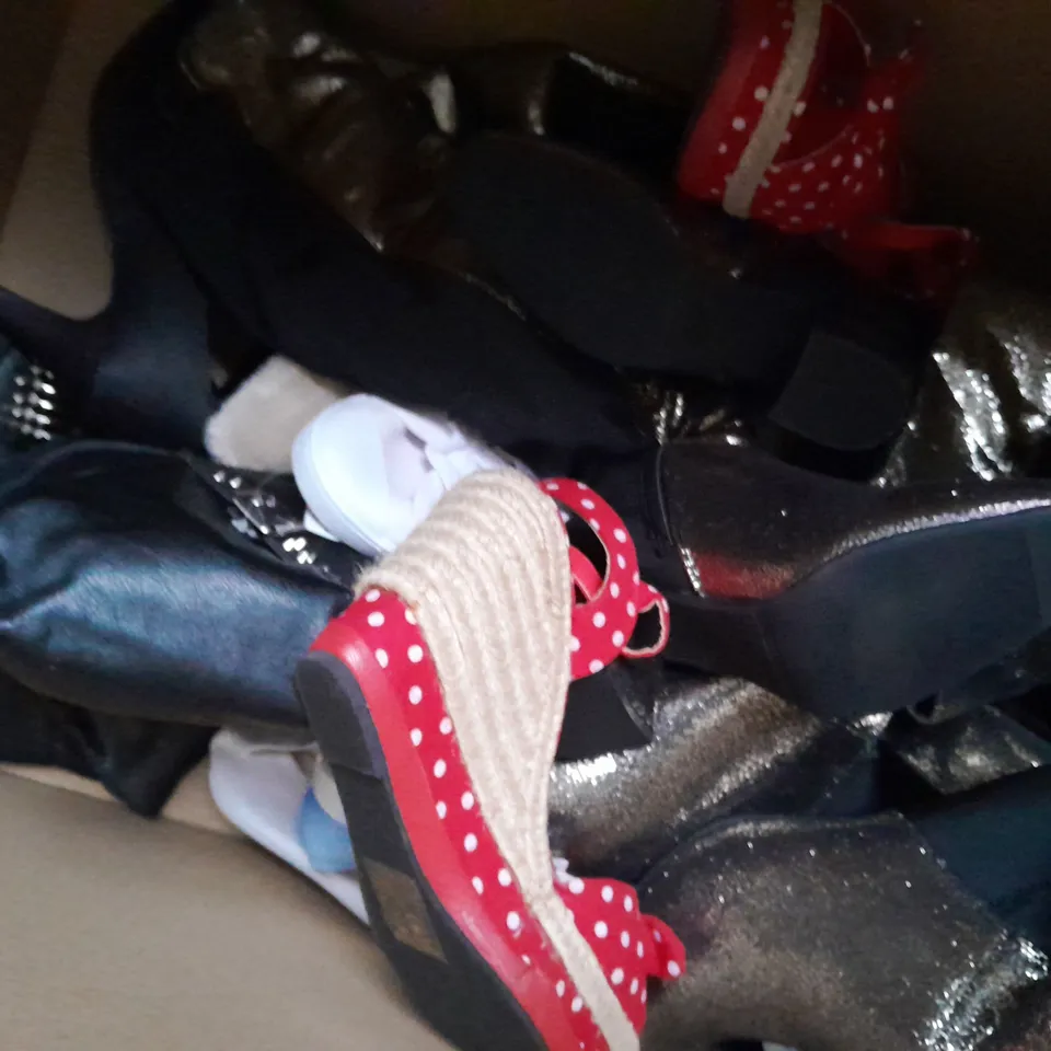 APPROXIMATELY 10 PAIRS OF ASSORTED WOMEN SHOES IN VARIOUS STYLES AND SIZES 