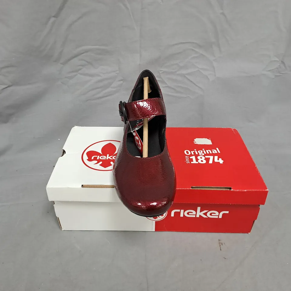 RIEKER BURGUNDY PATENT MARY JANE SHOES – WOMEN’S, SIZE 6 – BOXED