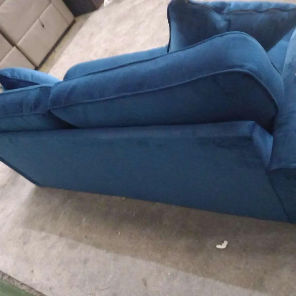 DESIGNER FABIOLA BLUE VELVET EFFECT FABRIC THREE SEATER SOFA